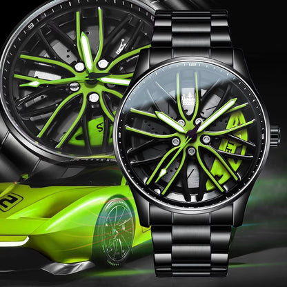 Cool and Cool Fashion Stainless Steel Men'S Quartz Wristwatch Dial Sport Car Rim Wheel Hub Watch Business Luxury Wrist Watches
