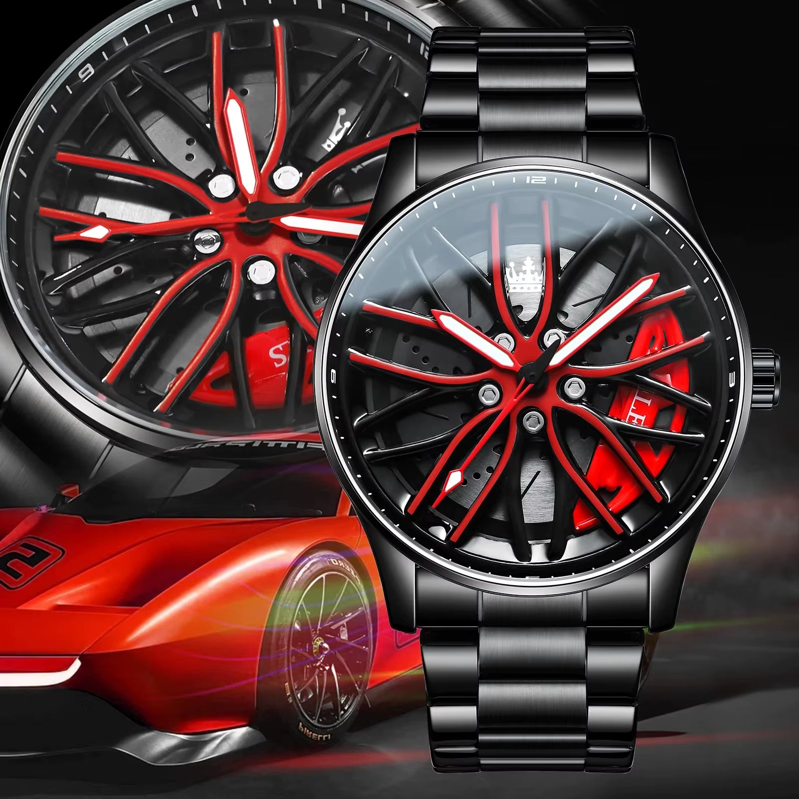 Cool and Cool Fashion Stainless Steel Men'S Quartz Wristwatch Dial Sport Car Rim Wheel Hub Watch Business Luxury Wrist Watches